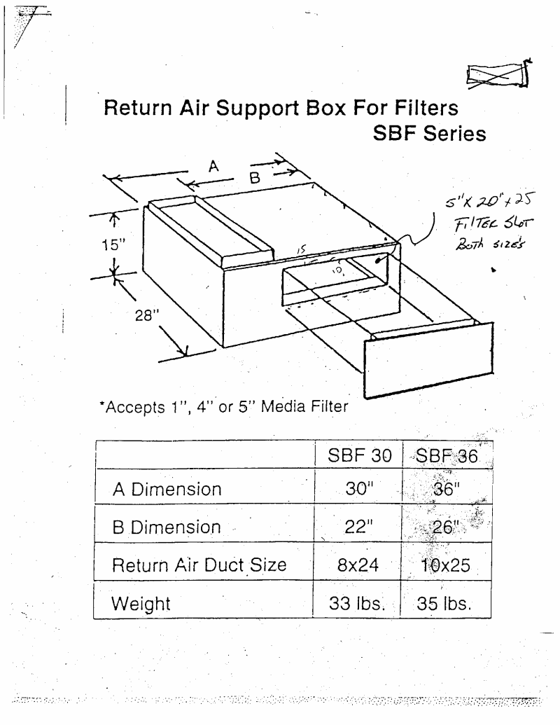 Alpine Sbfd36 36 Inch Wide Return Air Support Box With Filter Slot